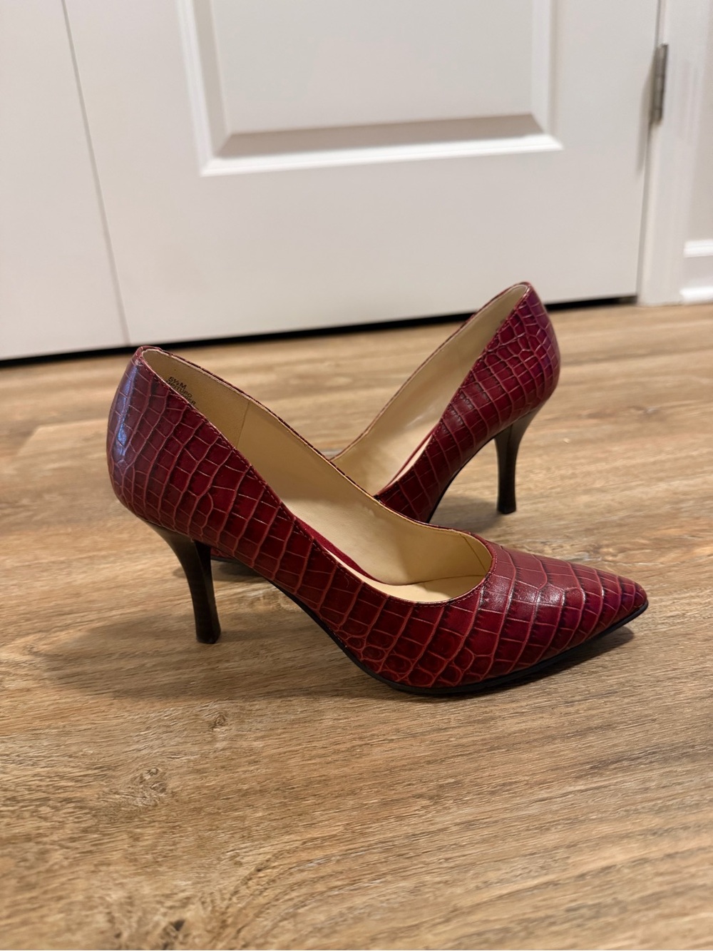 Nine West Croc-Embossed Pointed Toe Pumps in Burgundy